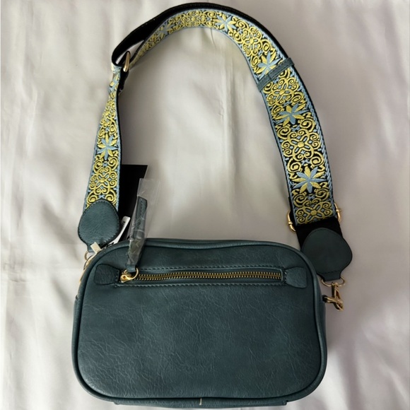 NWT Le Miel Vegan Leather Blue Crossbody w/ Patterned Adjustable Strap - Picture 2 of 10